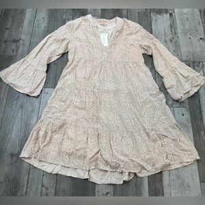 Sim & Sam Leopard Pink Bell Boho Cupcake Tiered Mini Dress Women’s Large NEW NWT